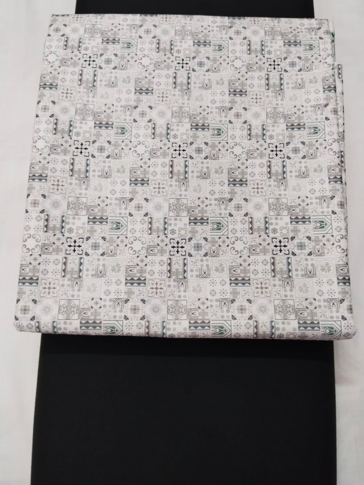 Classic  Printed Shirt Fabric With Black Pant Fabric Combo