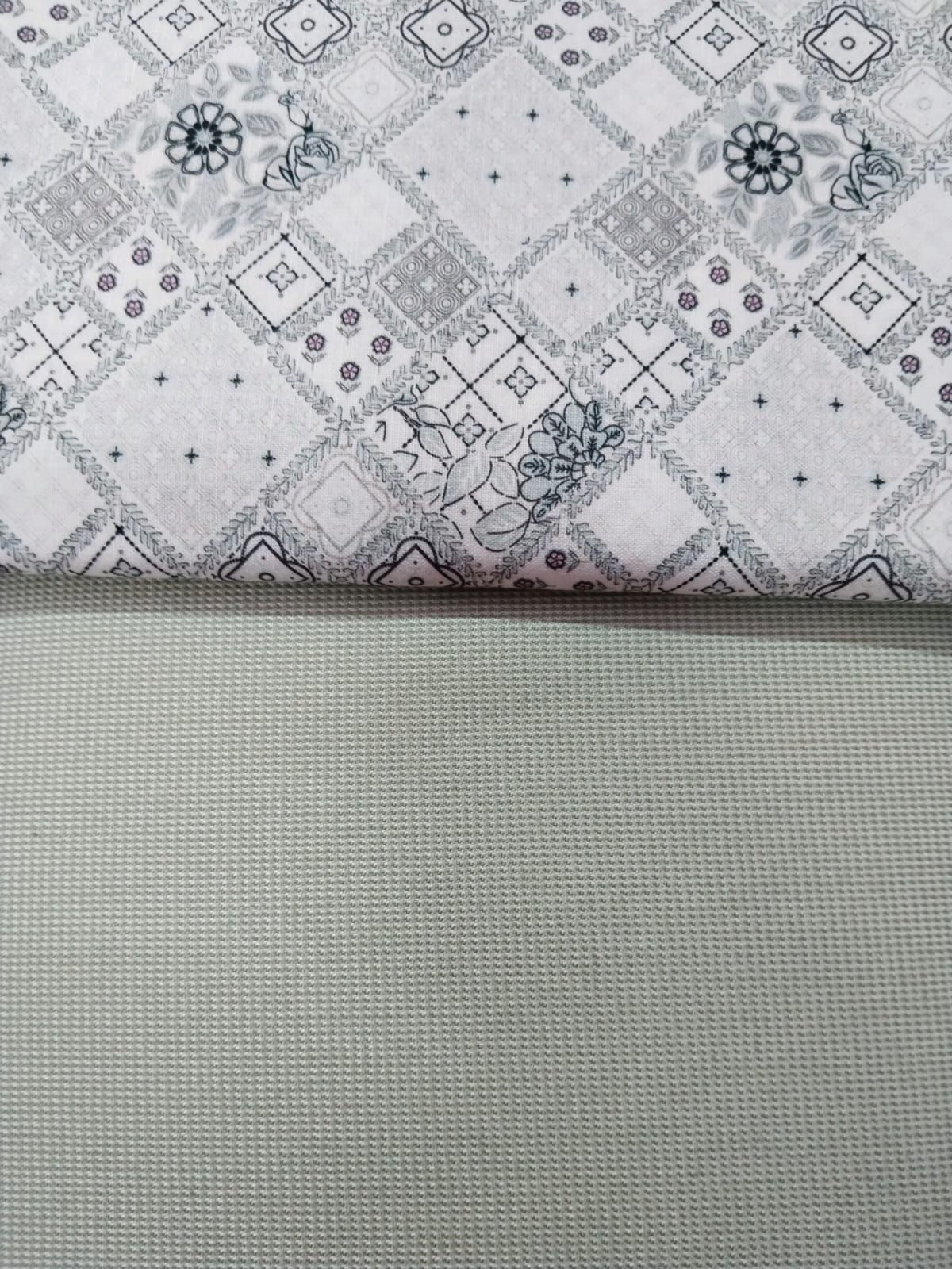 Elegant Patchwork Printed Shirt Fabric With Pista Green Pant Fabric Combo 