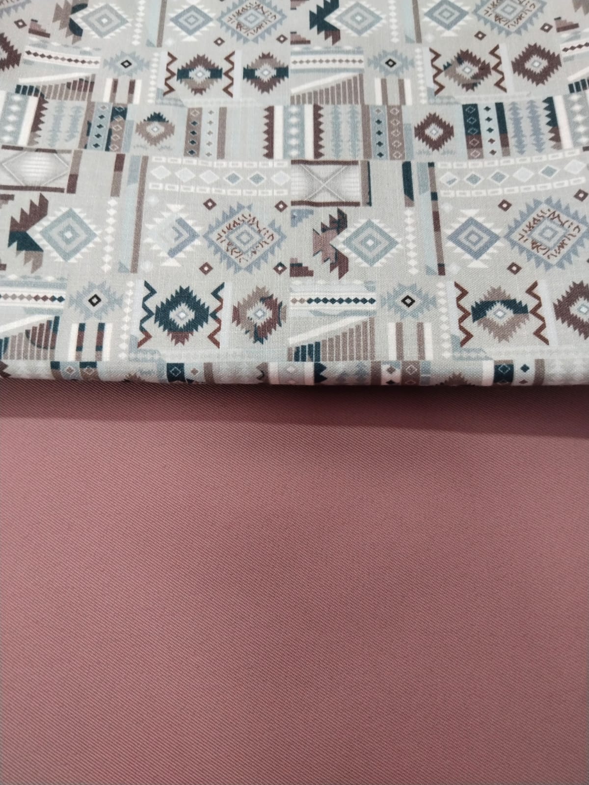 Tribal Geometric Printed Shirt Fabric With Dusty Rose Pant Fabric Combo