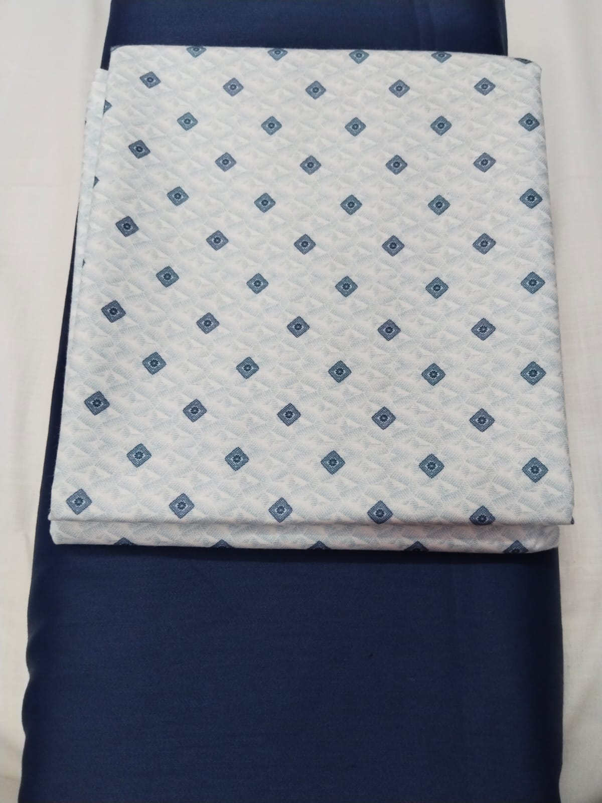 Classic Diamond Printed Shirt Fabric With Navy Blue Pant Fabric Combo