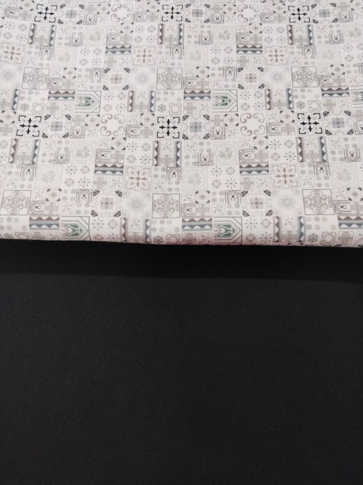 Classic  Printed Shirt Fabric With Black Pant Fabric Combo