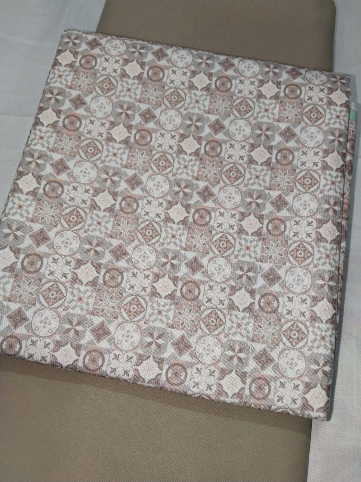 Beige Geometric Printed Shirt Fabric With Matching Plain Pant Fabric Combo 