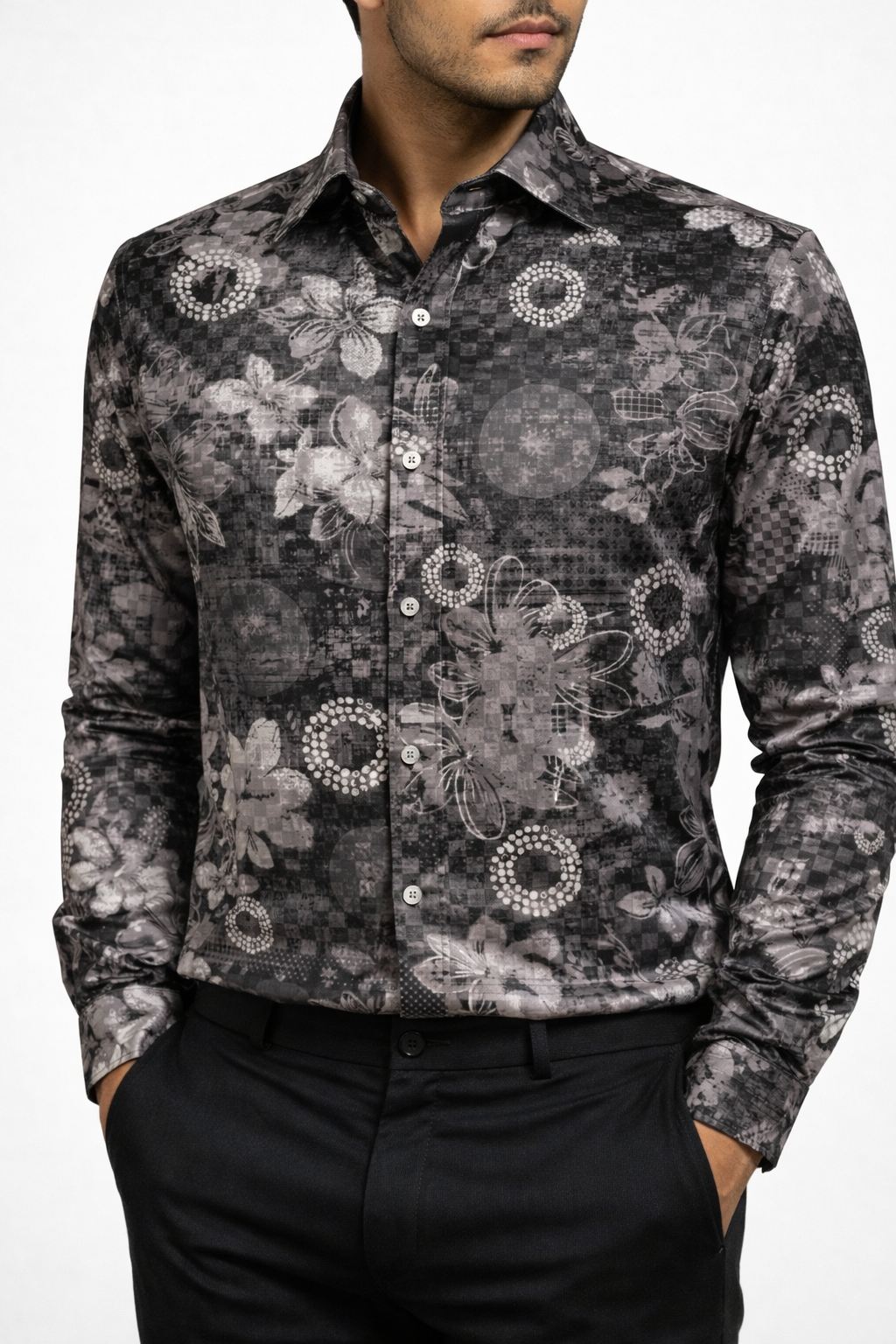 Premium Dark Abstract Satin Shirt Fabric
