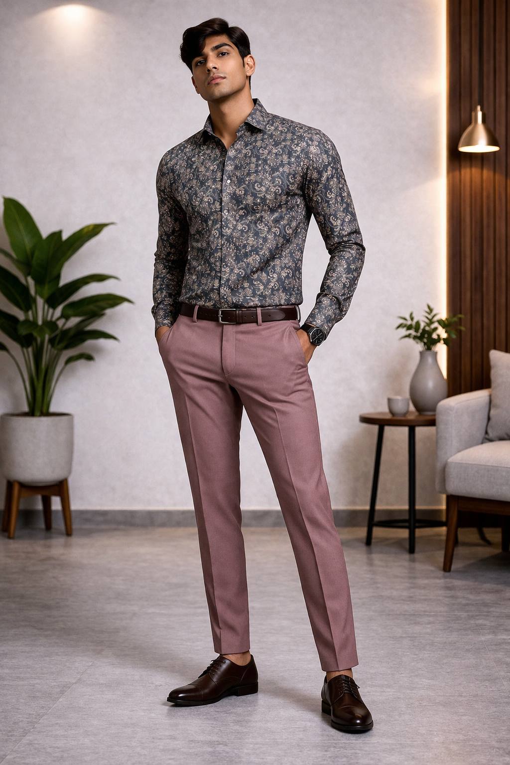 Royal Slate Paisley Print Shirt Fabric Set