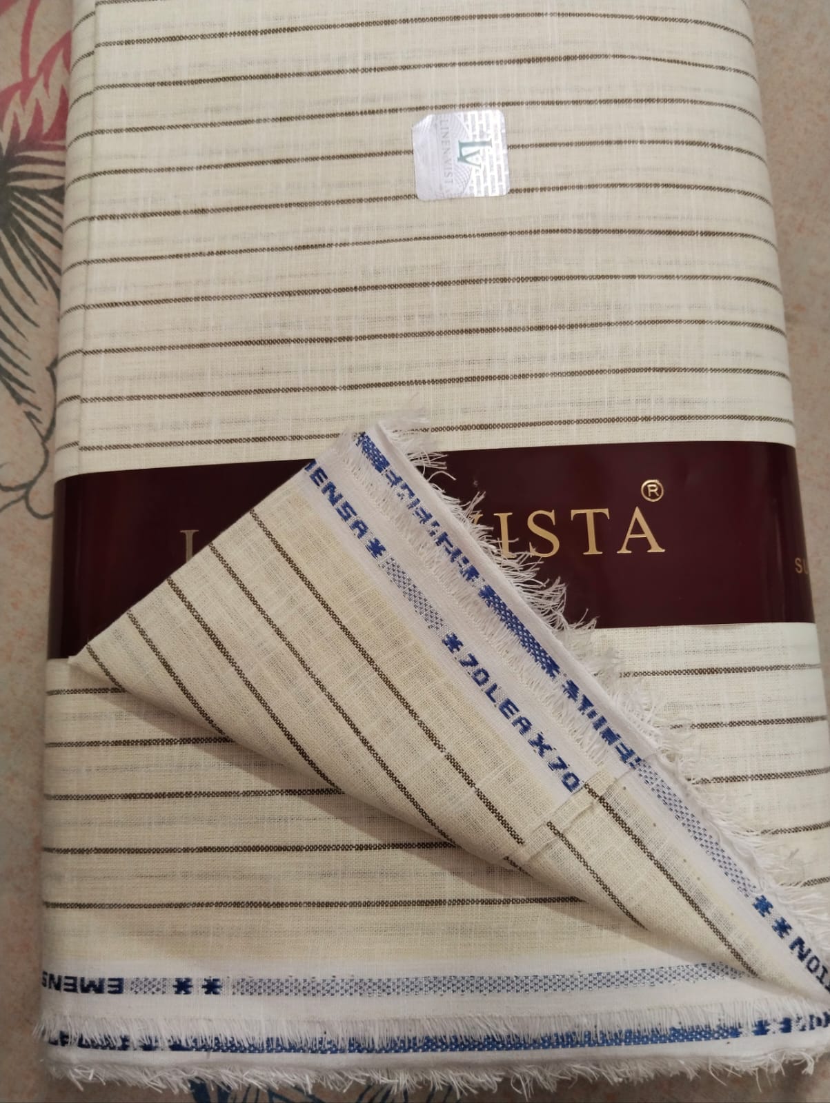 Premium Beige Linen Brown Stripe Shirting Fabric 