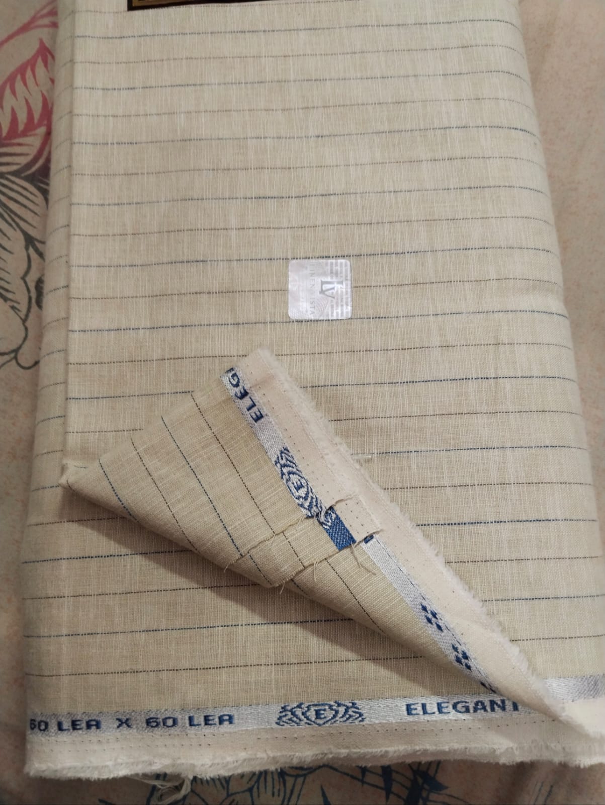 Premium Beige Linen Vertical Stripe Shirting Fabric 