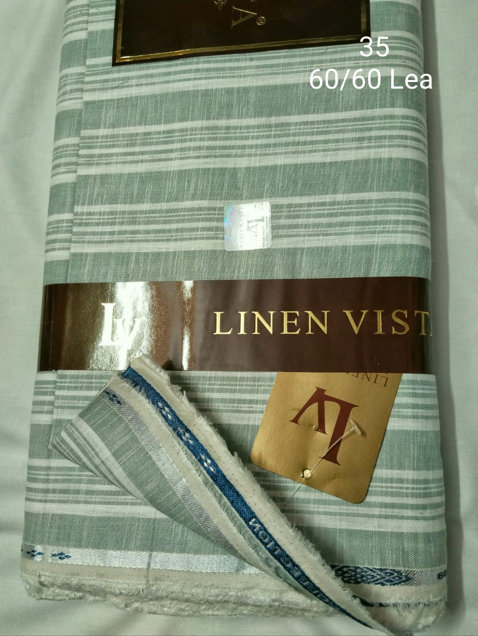  Sage Green And White Striped Linen  Shirt Fabric 60 By 60 LEA 