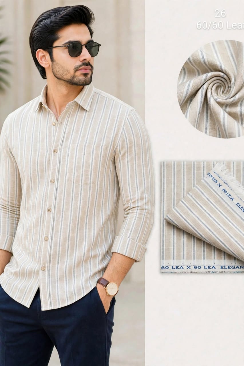  Beige And Grey Striped Linen Vista Shirt Fabric 60 By 60 LEA  