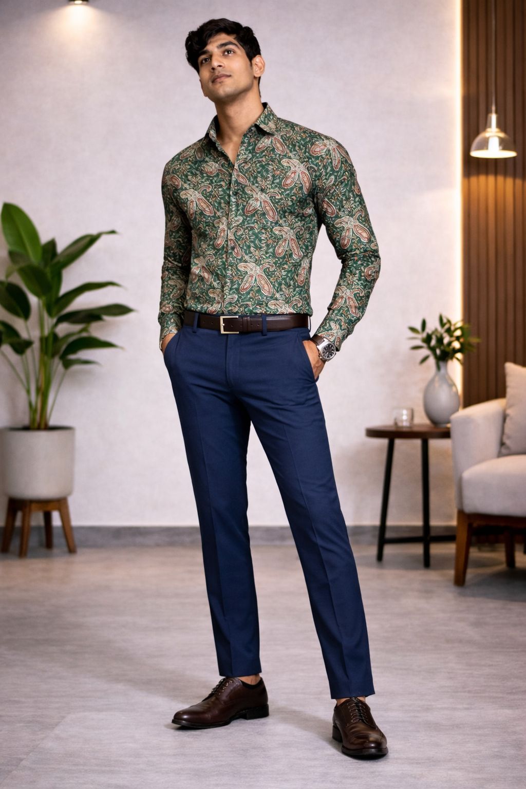 Forest Green Paisley Premium Shirt Pant Fabric Set