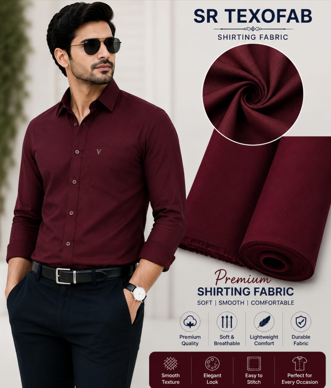 Premium Maroon Shirting Fabric 