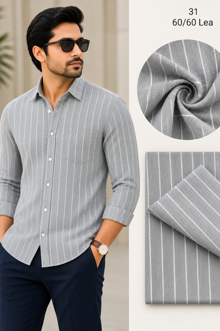  Light Ash Grey With White Pin Stripe Linen Vista Shirt Fabric 60 By 60 LEA  