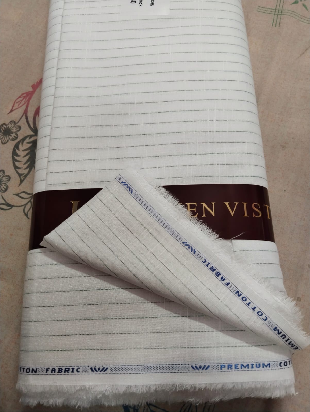 Ivory White Vertical Stripe Linen Shirting Fabric 
