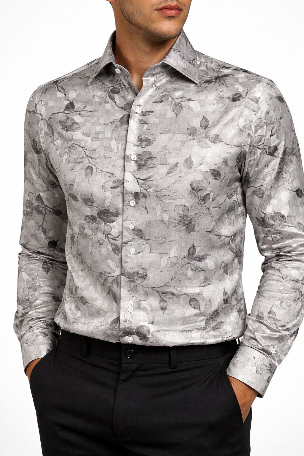 Premium Light Floral Satin Shirt Fabric