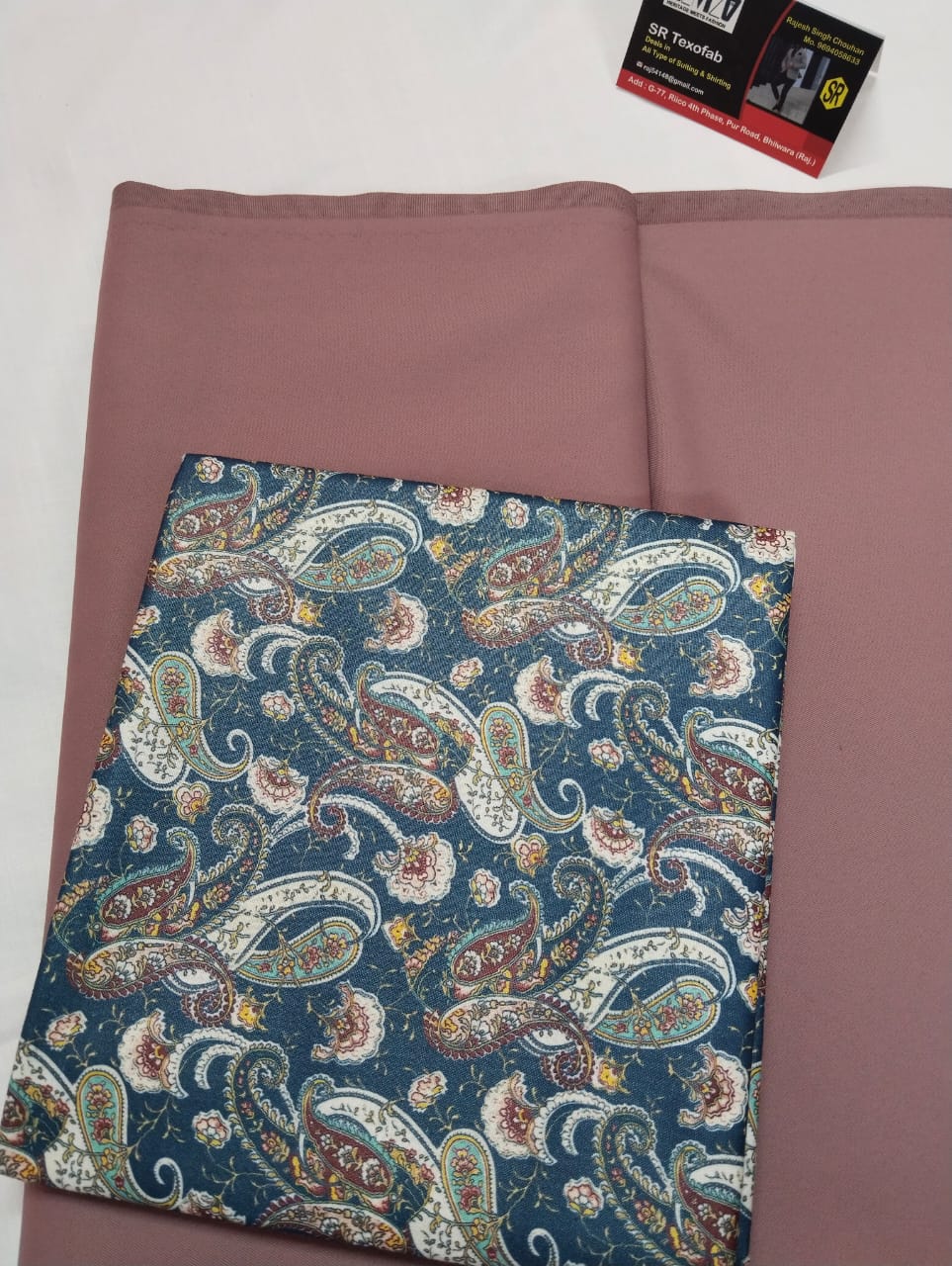 Royal Blue Paisley Print Shirt Fabric Set