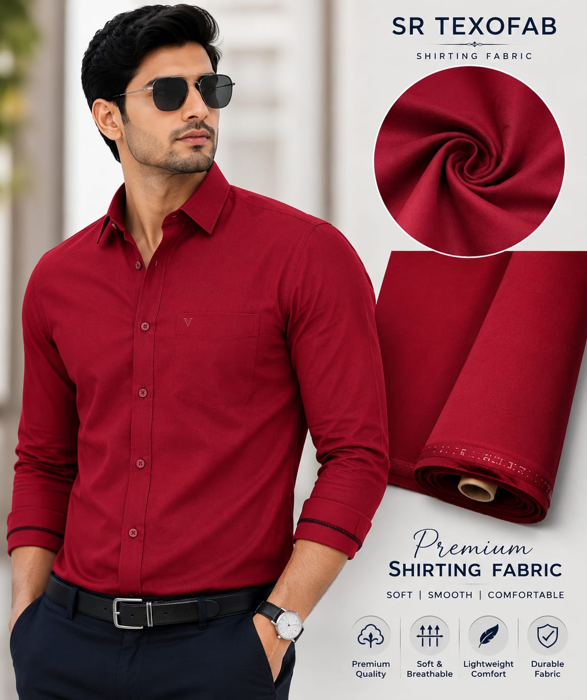 Premium Red Shirting Fabric 