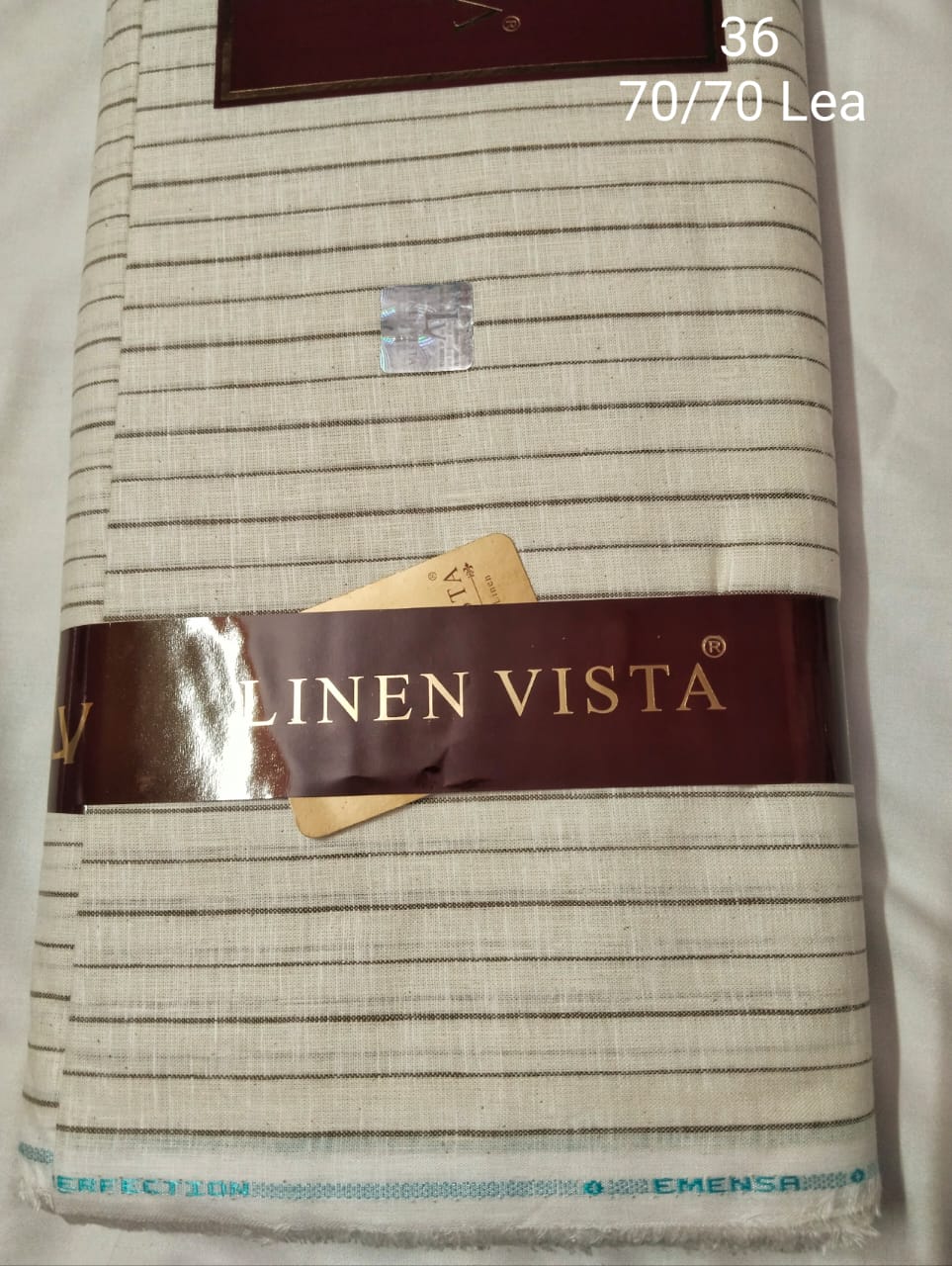 Off White Cream With Black Pin Stripe Linen  Shirt Fabric 70 By 70 LEA