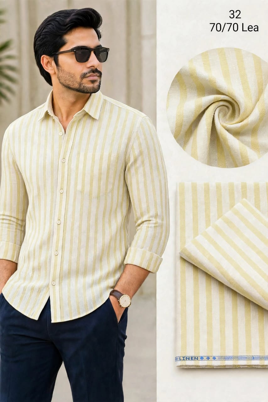 Light Cream Yellow And Off White Bold Striped Linen Vista Shirt Fabric 70 By 70 LEA 