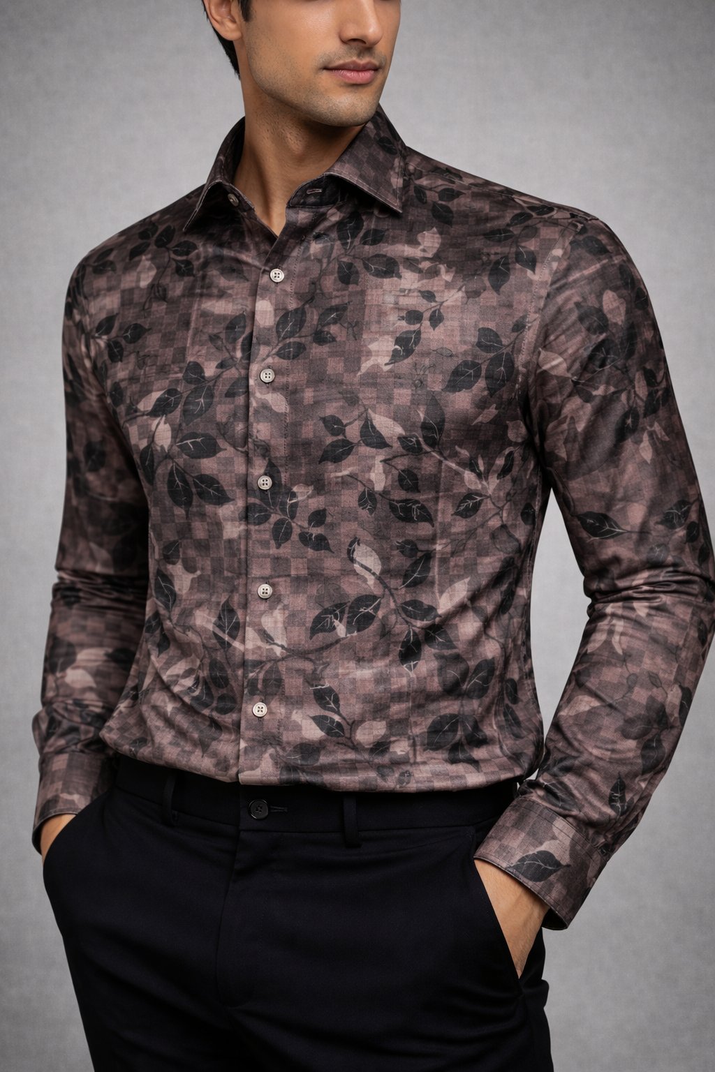 Premium Green Brown Floral Satin Shirt