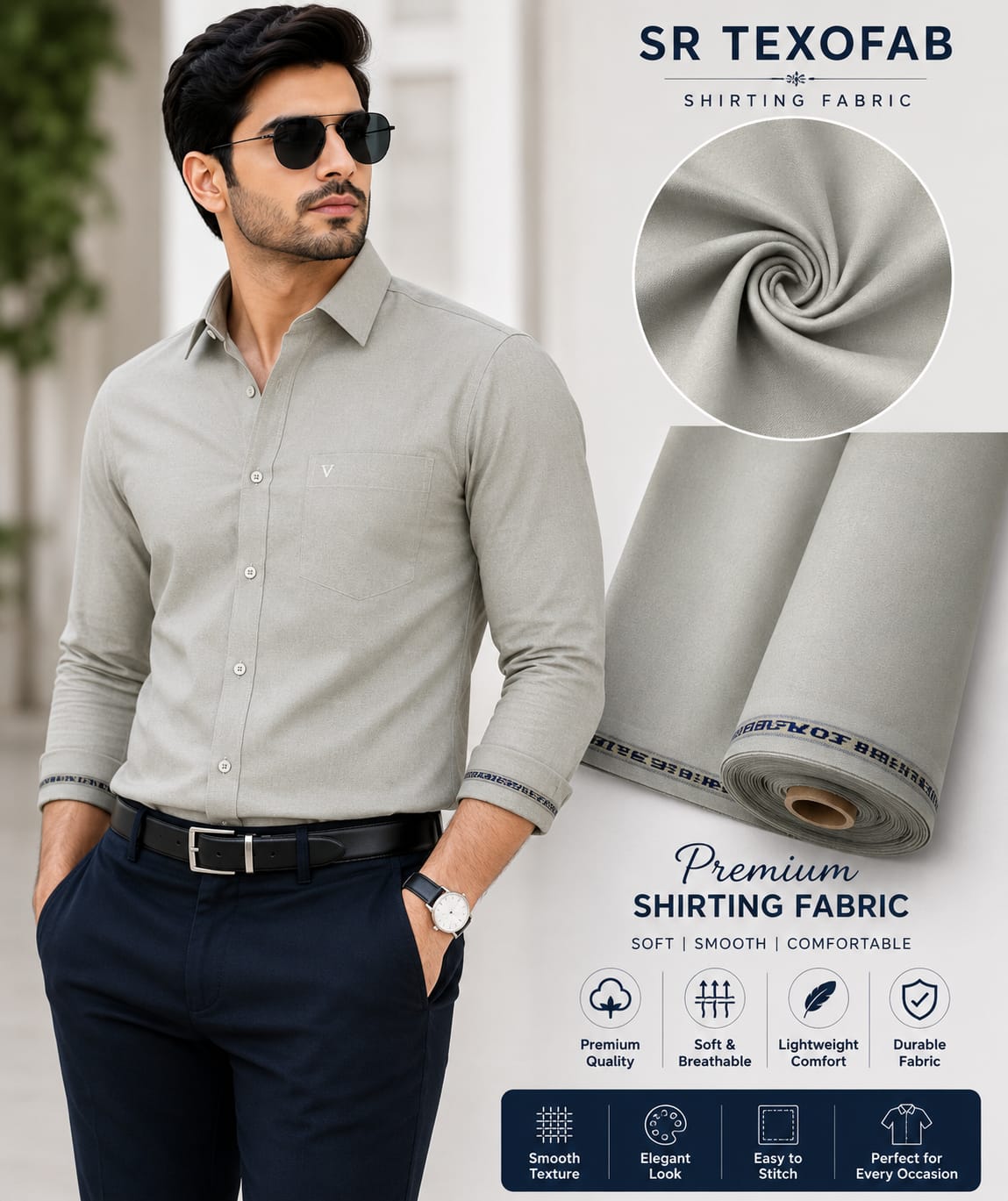 Premium Light Grey Shirting Fabric 