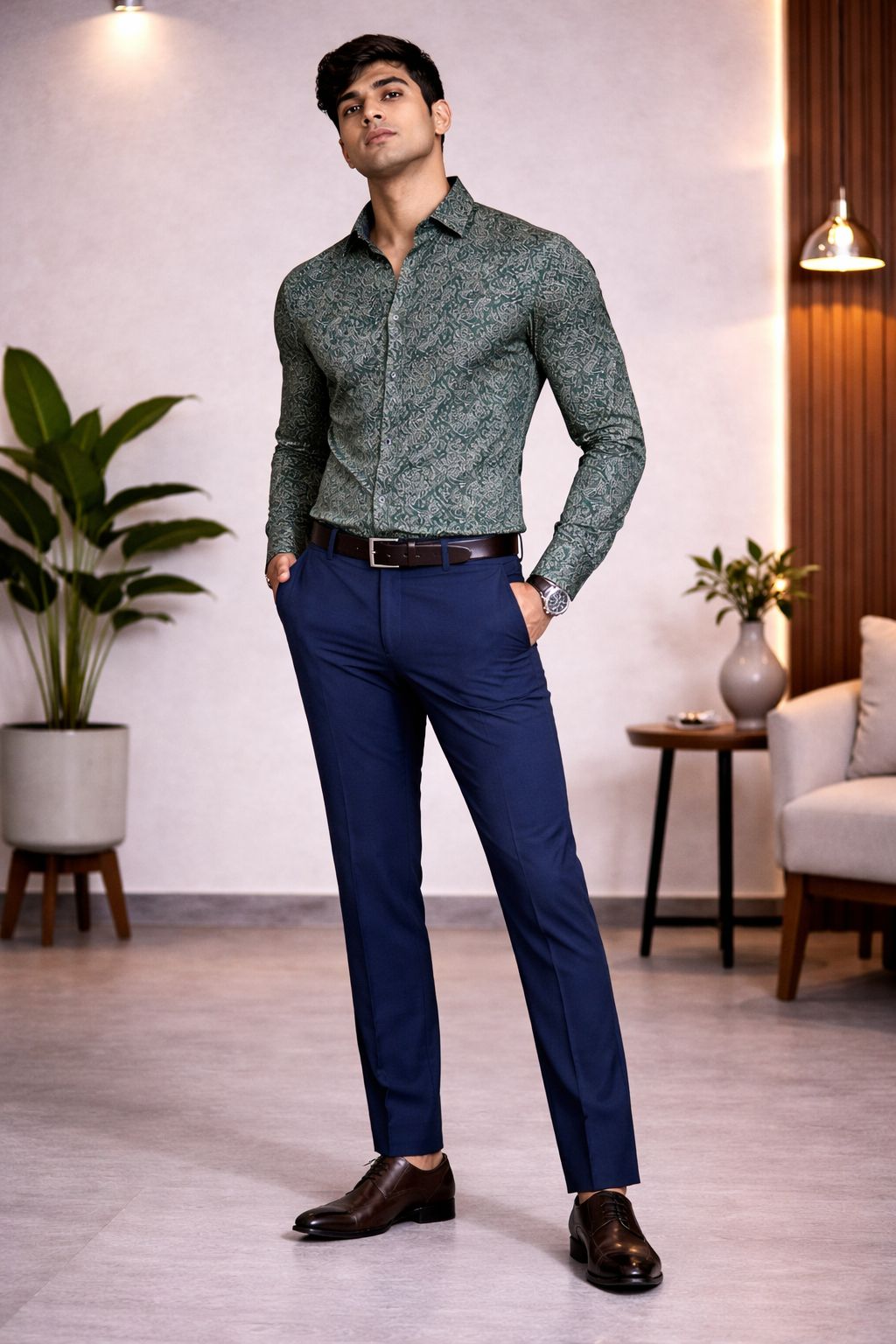 Forest Green Classic Paisley Shirt Pant Fabric Set