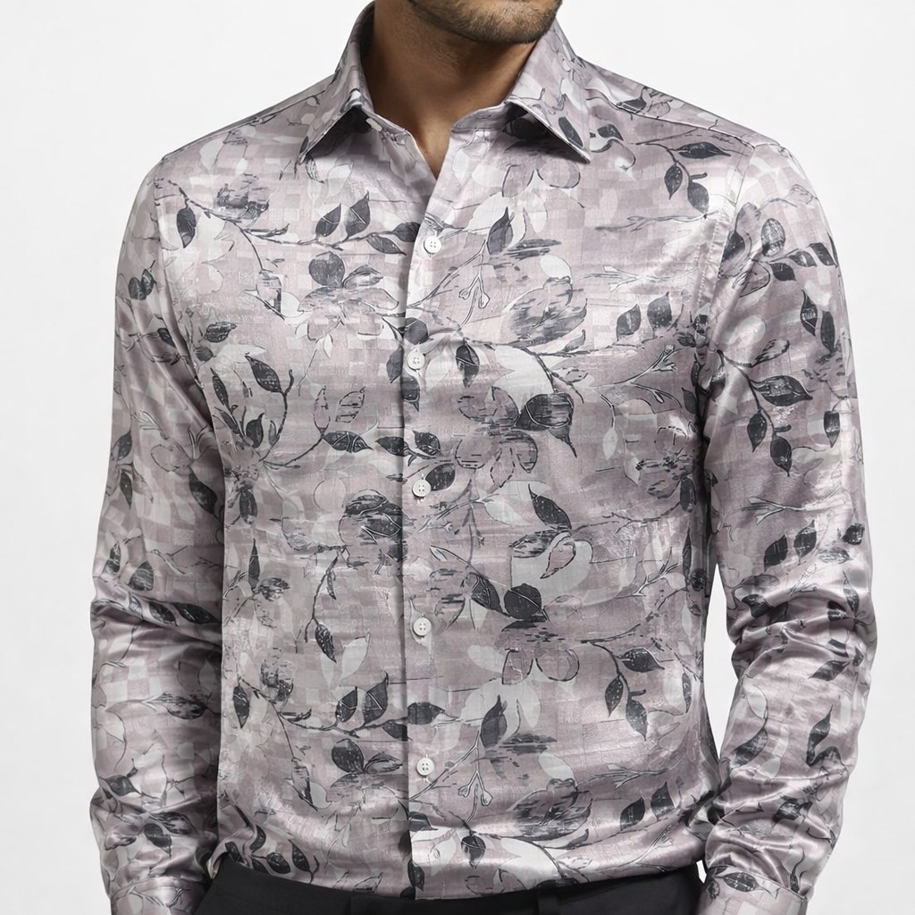 Premium Floral Print Satin Shirt Fabric