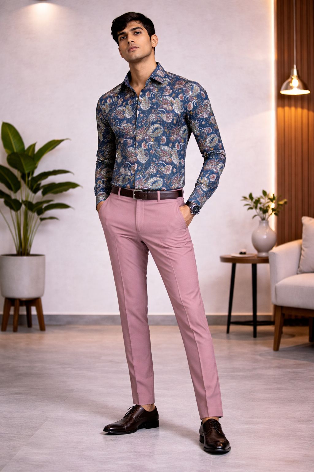 Royal Blue Paisley Print Shirt Fabric Set