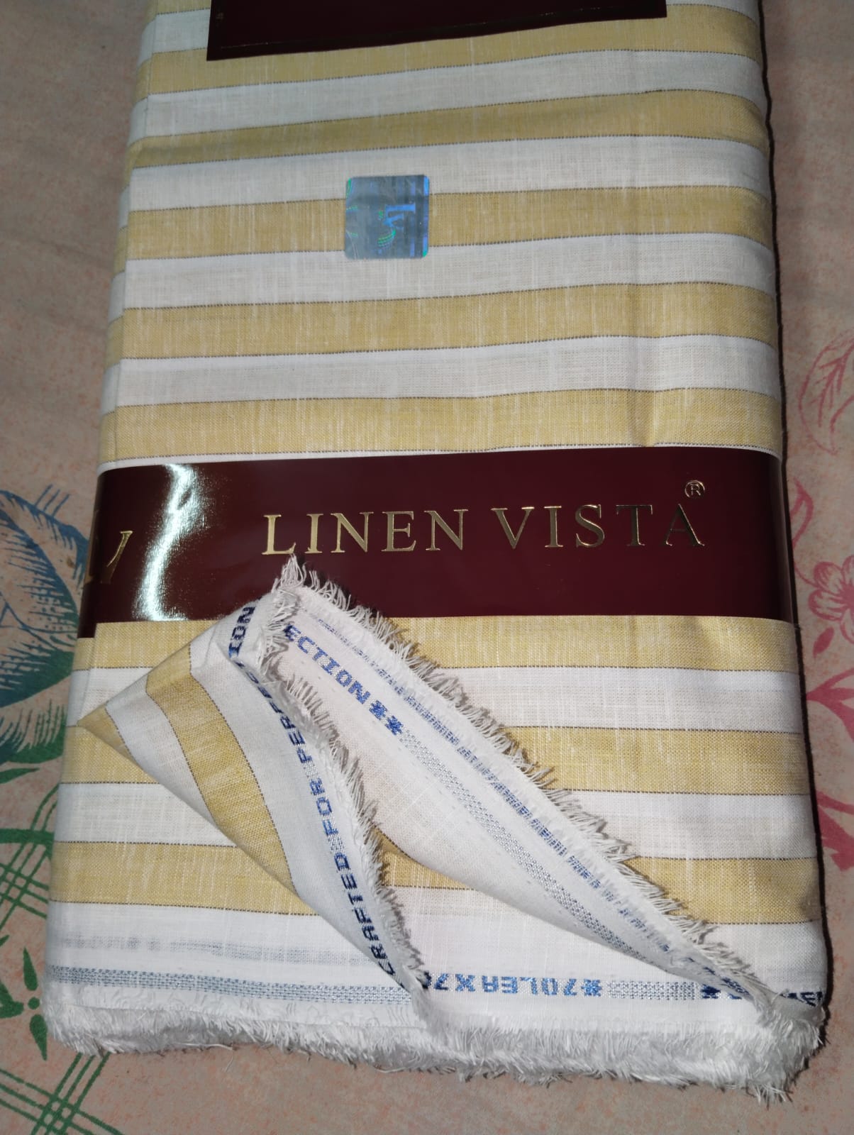  Pale Yellow & White Broad Stripe Linen Shirting Fabric 