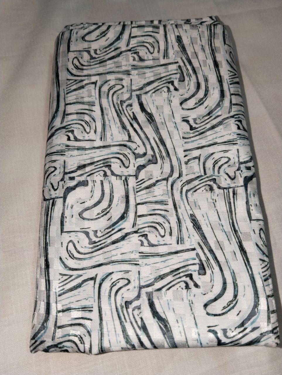 Aqua Wave Line Printed Shirt Fabric