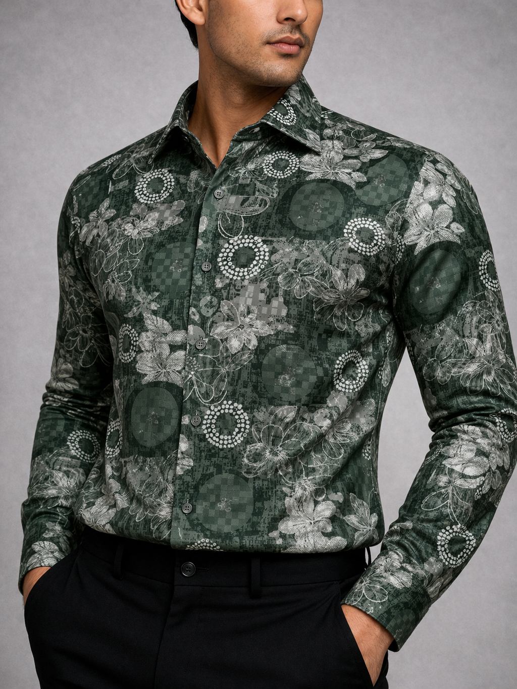 Deep Forest Floral Printed Shirt Fabric