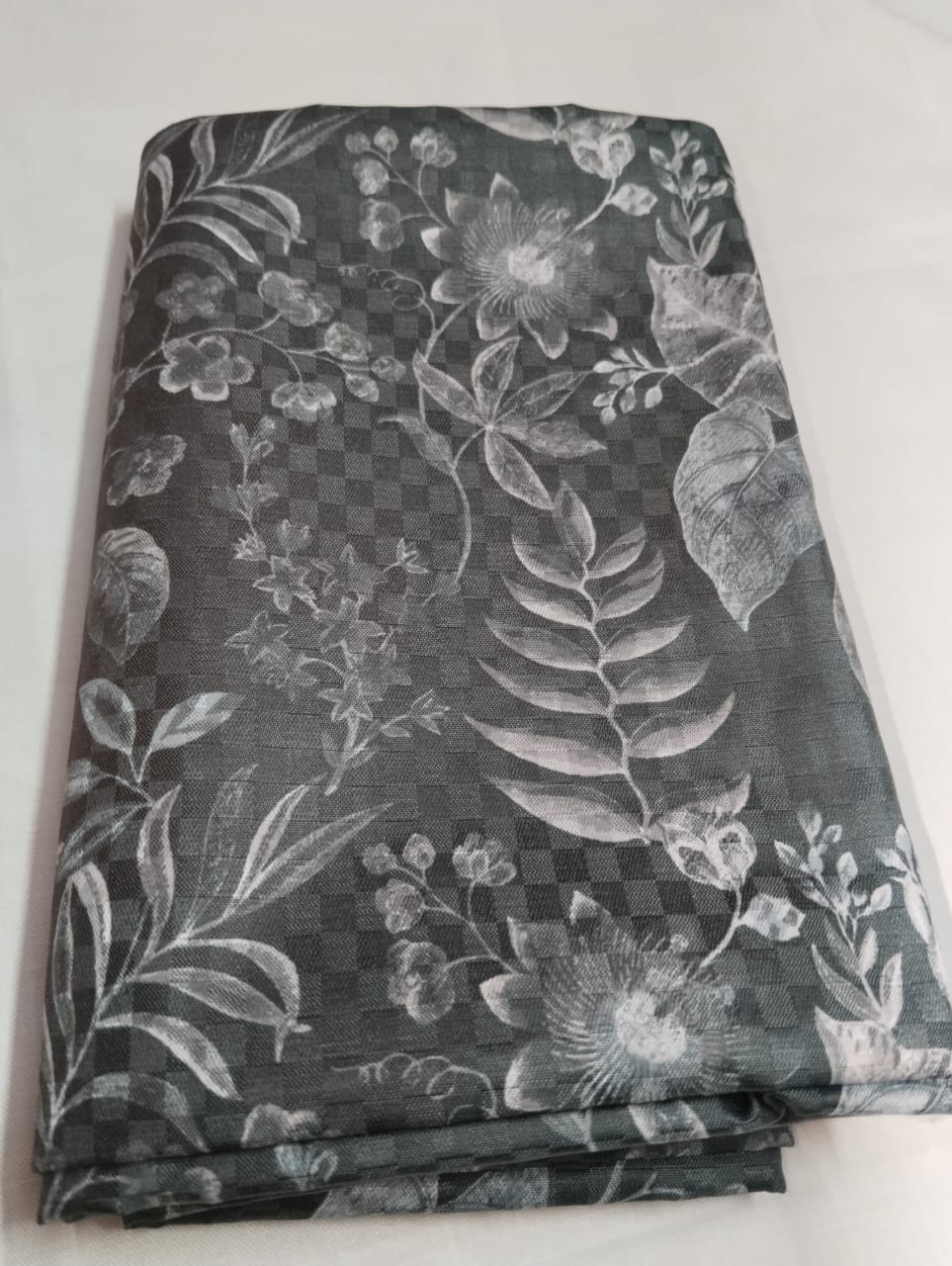 Premium Charcoal Floral Satin Shirt Fabric