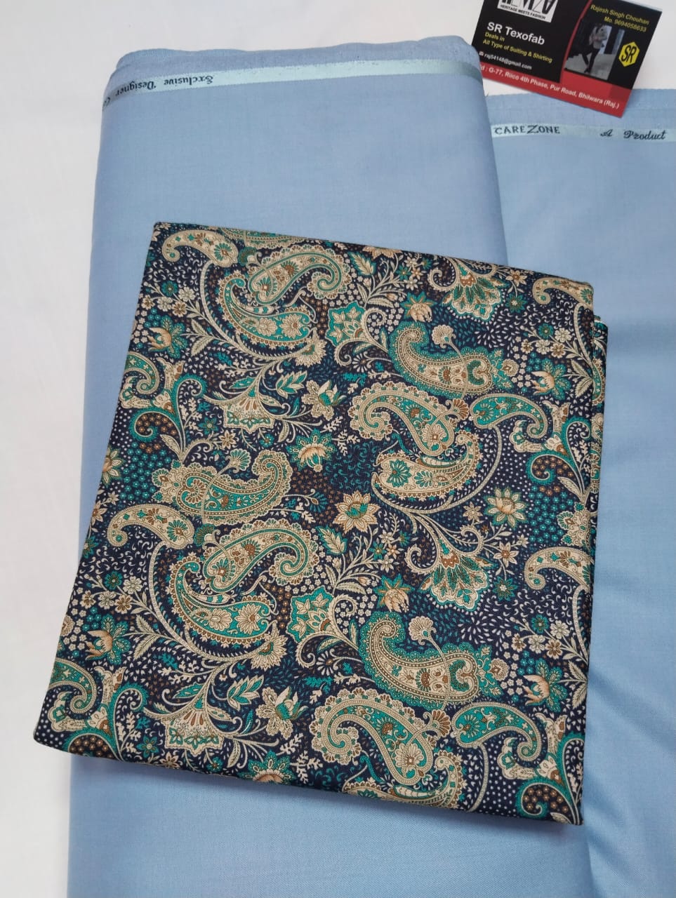 Royal Blue Paisley Premium Shirt Pant Fabric Set