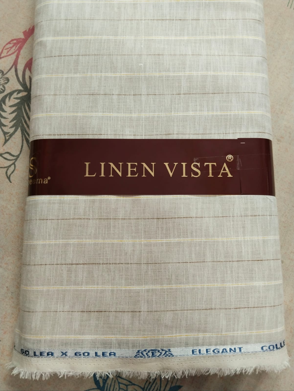 Ivory Gold Pinstripe Premium Linen Shirting Fabric 