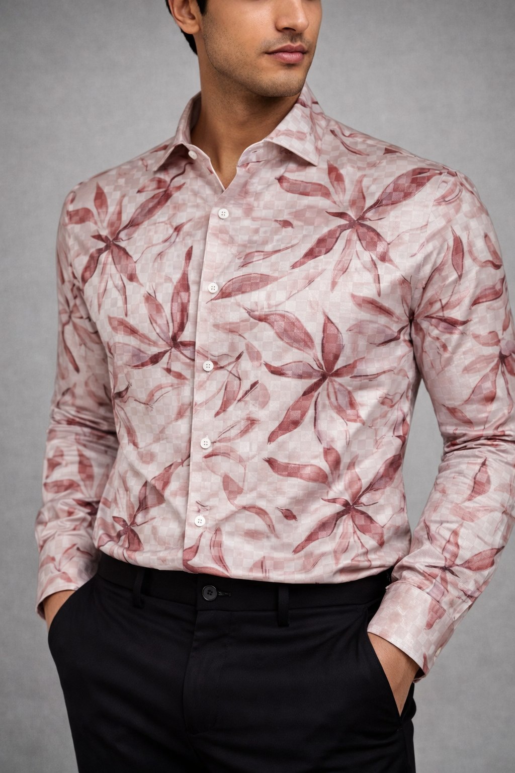Premium Blush Pink Micro Floral Satin Shirt Fabric