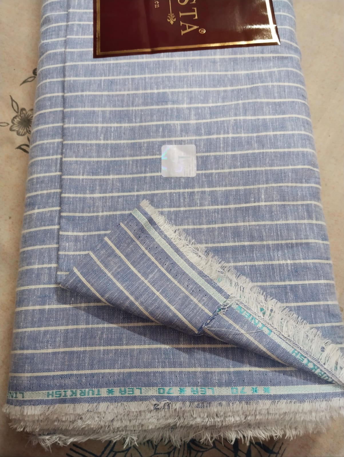Sky Blue Vertical Stripe Linen Shirting Fabric 