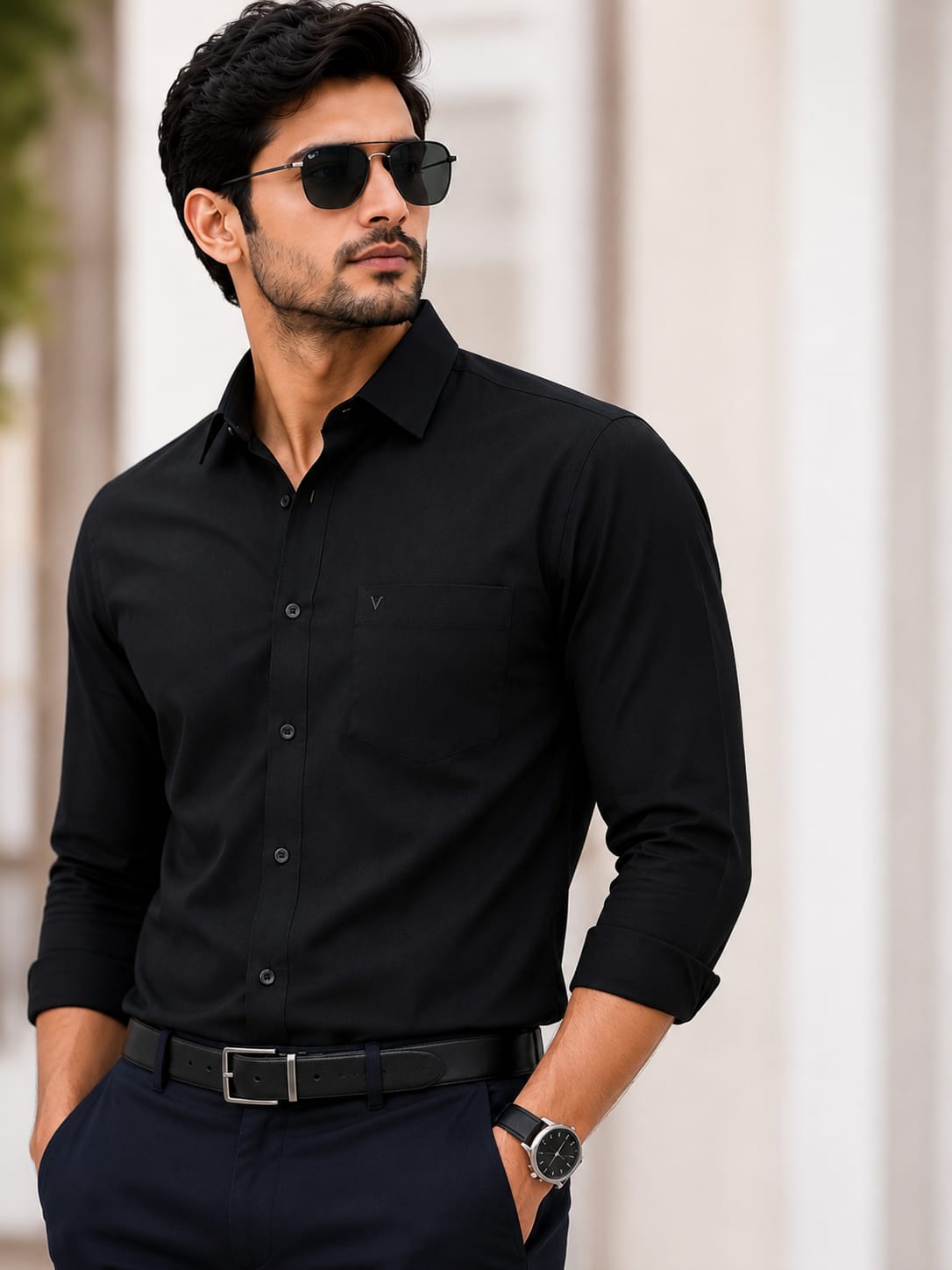 Premium Black Cotton Blend Shirting Fabric 