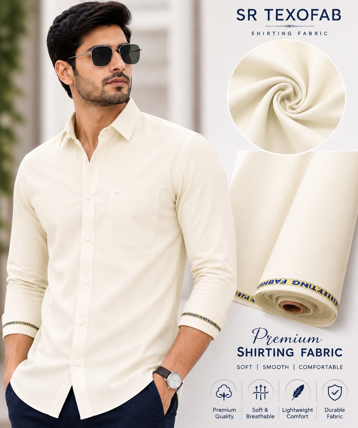 Premium Cream Shirting Fabric  