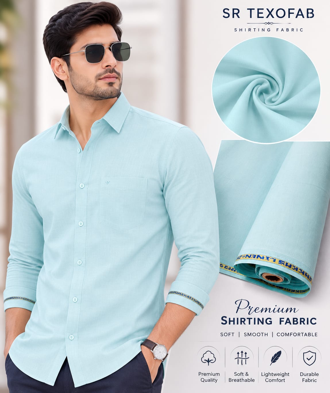 Premium Sky Blue Shirting Fabric 