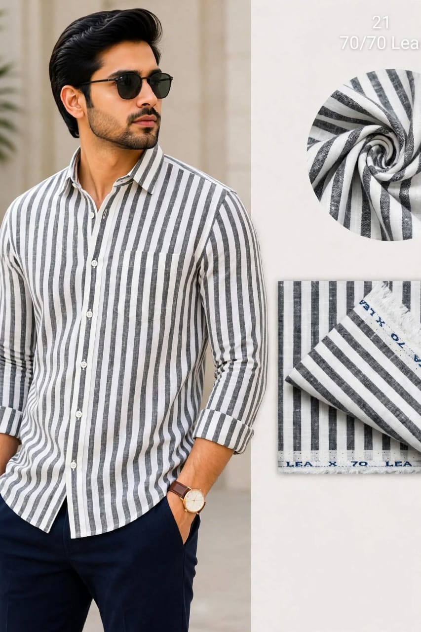 White Black Stripe Linen Shirt Fabric | 70 LEA | 1.60 Mtr 