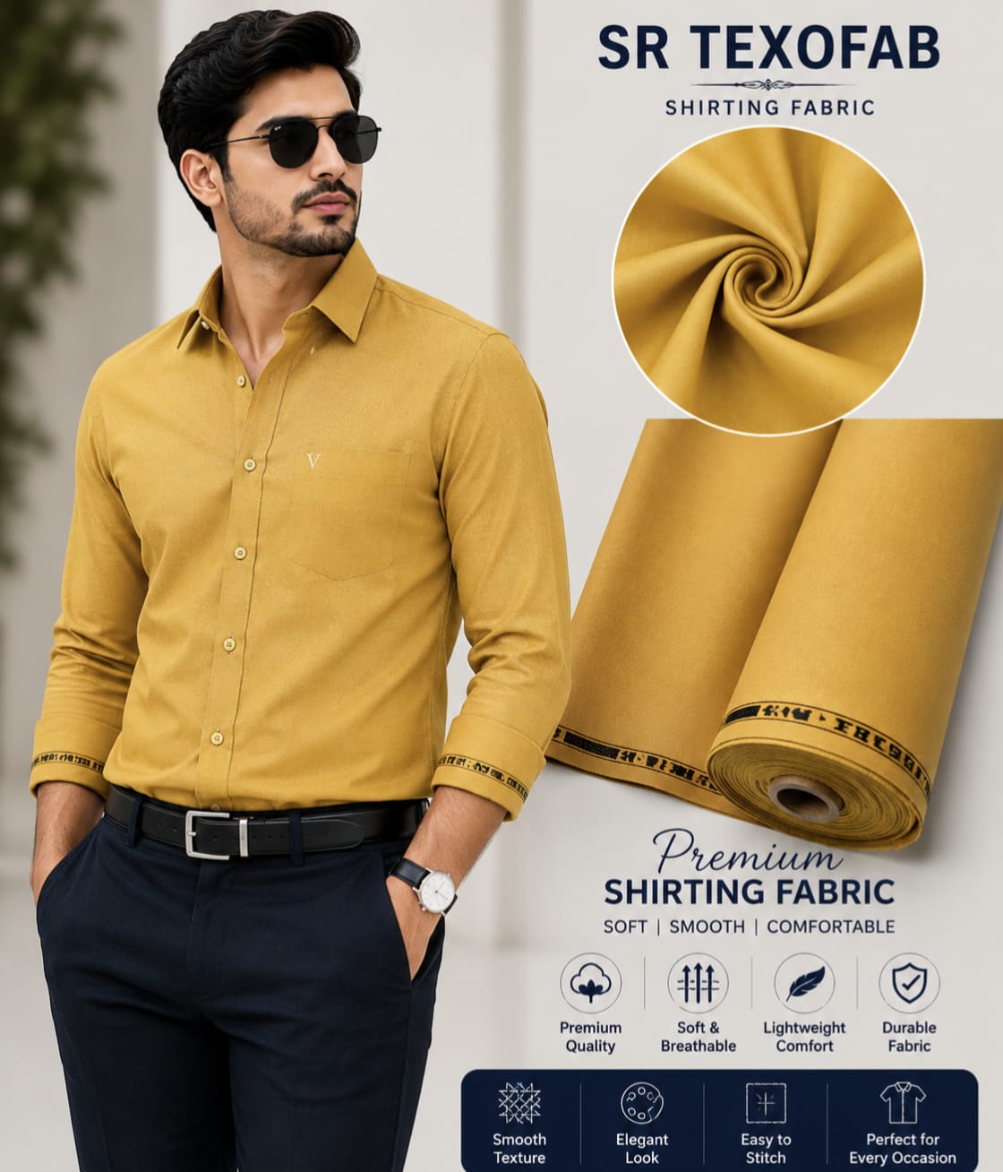 Premium Mustard Yellow Shirting Fabric 