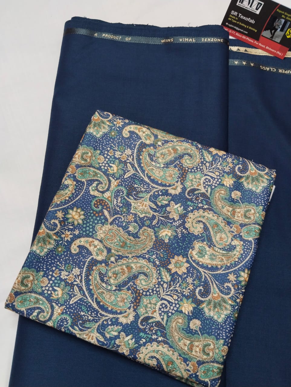 Royal Blue Floral Paisley Shirt Pant Fabric Set