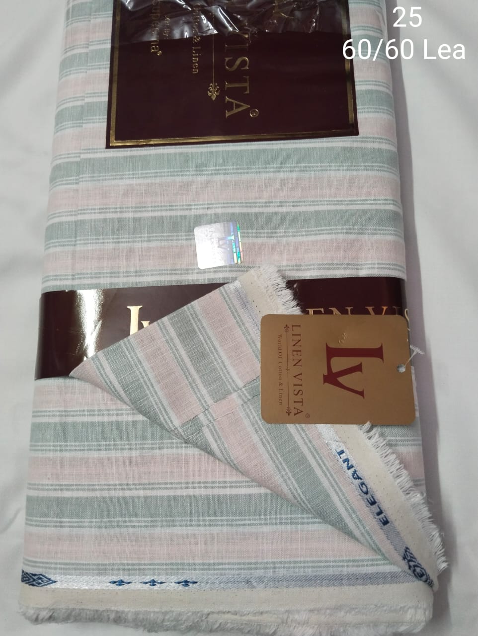 Pastel Pink And Sage Green Striped Linen  Shirt Fabric 60 By 60 LEA