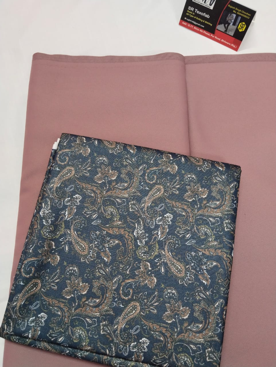 Elegant Blue Paisley Shirt Fabric With Soft Rose Pink Pant Combo
