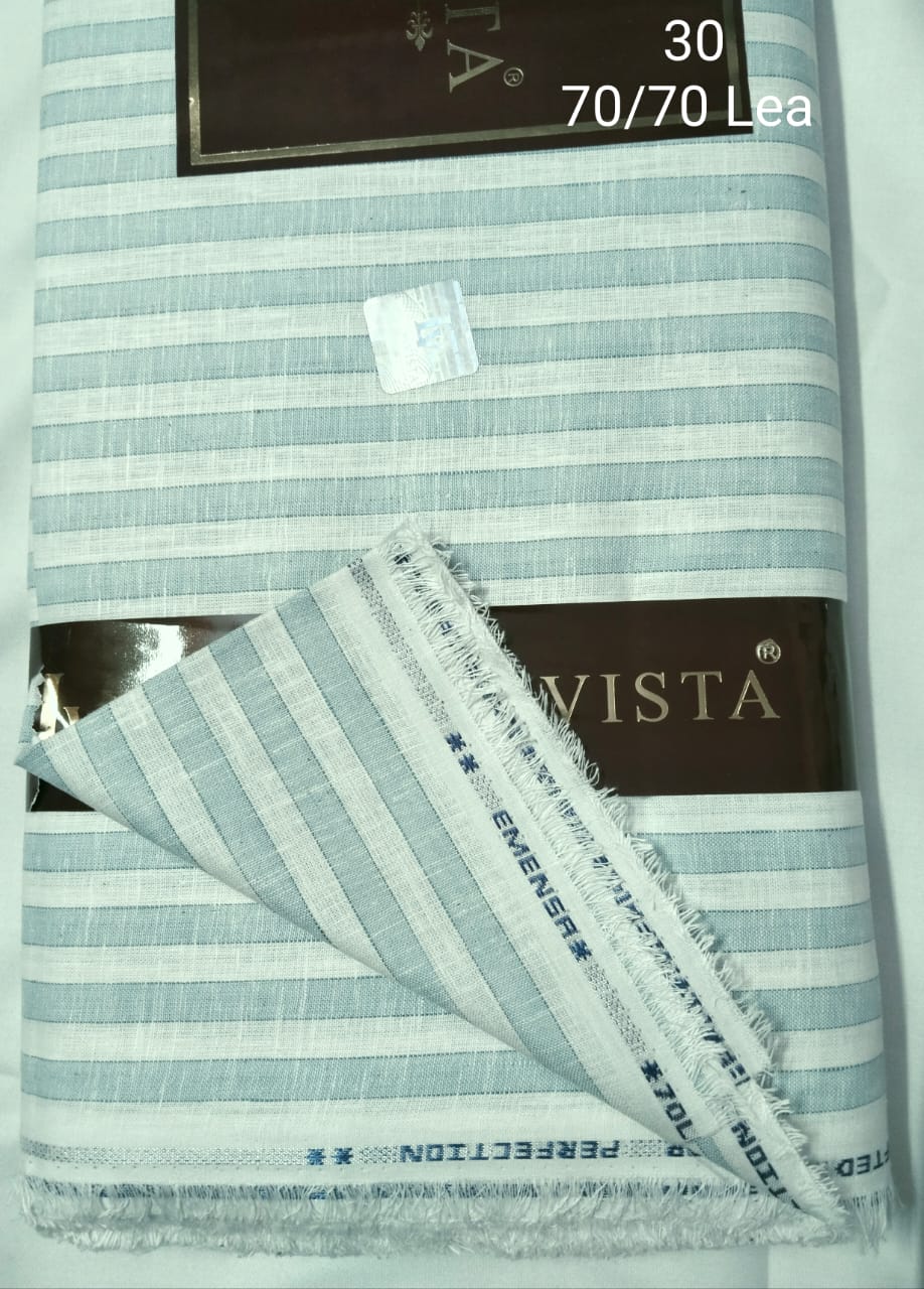 Powder Grey Blue And Off White Bold Striped Linen Shirt Fabric 70 By 70 LEA