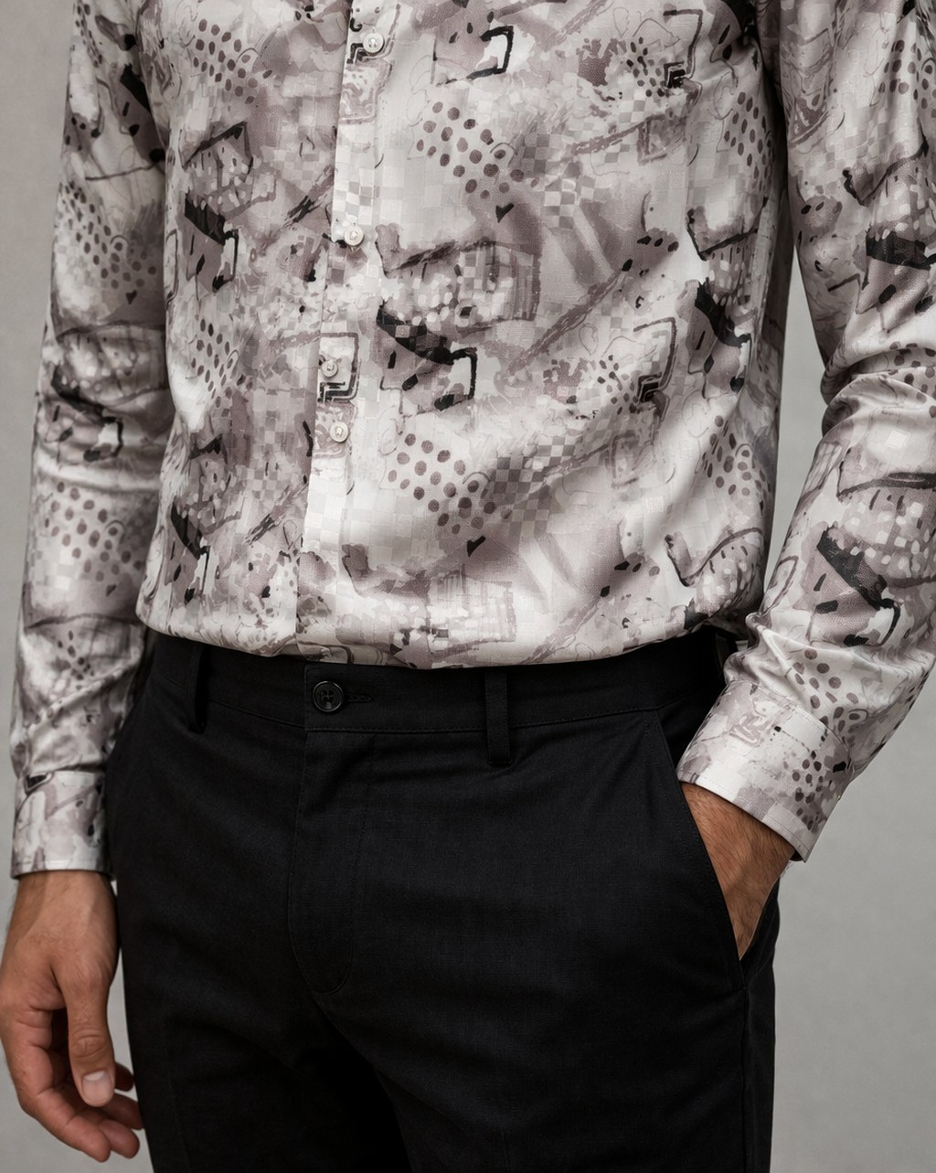 Premium Cream Abstract Satin Shirt Fabric