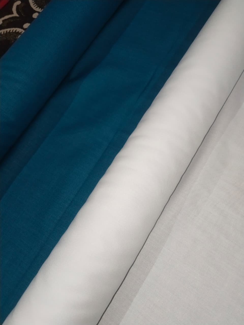 Blue Kurta & White  Pajama Fabric Set – Premium Cotton Blend